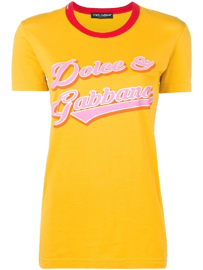 Shop Dolce & Gabbana Printed Logo T-shirt - Yellow