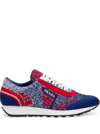 Shop Prada Knit Sneakers - Blue