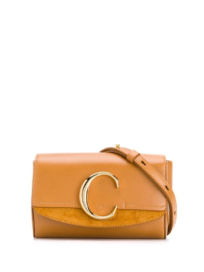 Shop Chloé Logo Plaque Belt Bag - Brown