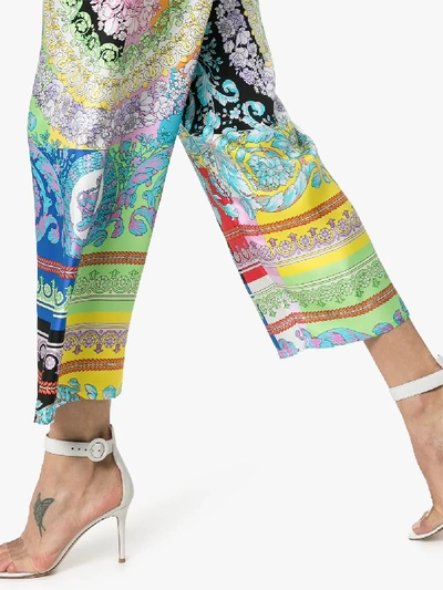 Shop Versace High-waisted Wide-leg Cropped Silk Trousers In A7000 Multicolor