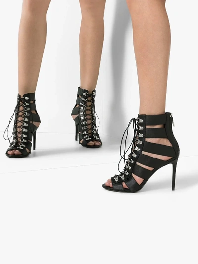 Shop Balmain Black Lindsay Strappy Lace-up Sandals
