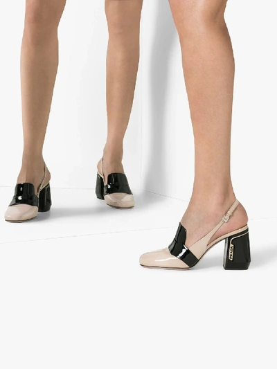 Shop Prada Black And Nude Square Toe Slingback 85 Heels In Neutrals