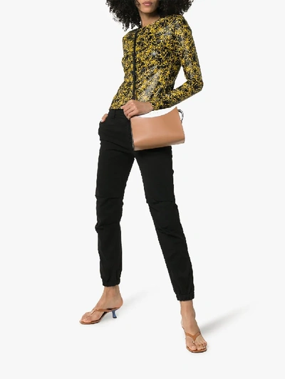 Shop Markoo Floral-print Faux-leather Top In Black