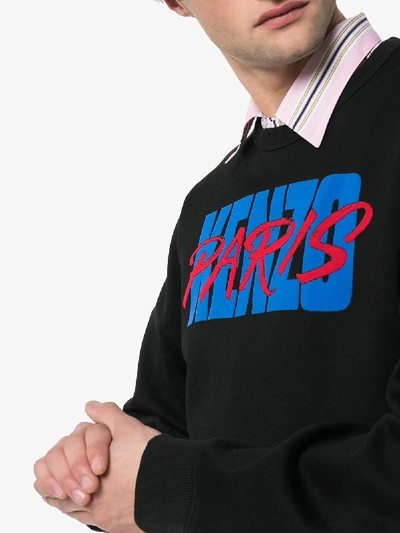 Shop Kenzo Akira Logo Print Cotton Blend Sweatshirt In Black