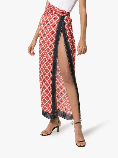 Shop Paco Rabanne Geometric Print Wrap Skirt In V610 Red