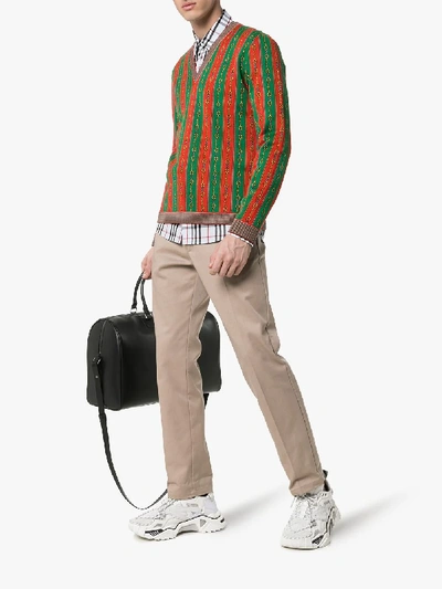 Shop Gucci Horsebit Chain Print V-neck Sweater In 6527 Red Multi