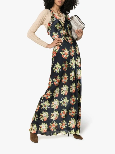 Shop Paco Rabanne Floral Print Sleeveless V-neck Maxi Dress In V001 Black