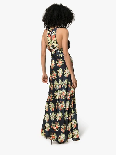 Shop Paco Rabanne Floral Print Sleeveless V-neck Maxi Dress In V001 Black