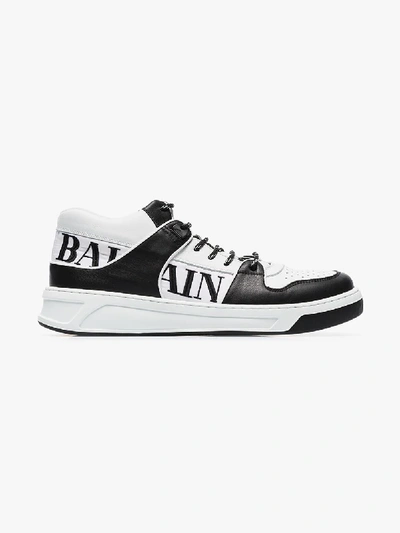 Shop Balmain Black And White Logo Leather Sneakers In Gab  Blanc/noir