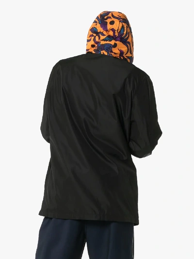 Shop Kenzo Logo Embroidered Hooded Windbreaker Jacket In Black