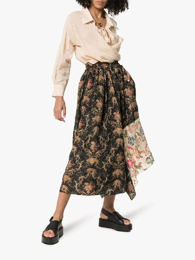 Shop By Walid Frida Floral Print Asymmetric Silk Skirt In Mixed Frida