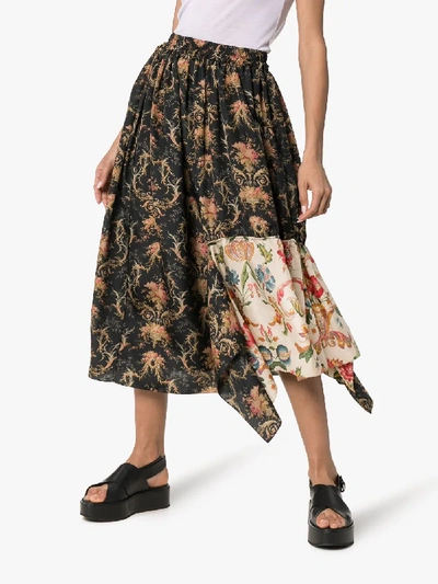 Shop By Walid Frida Floral Print Asymmetric Silk Skirt In Mixed Frida