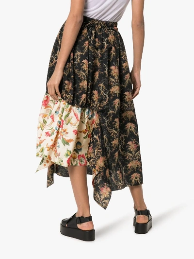 Shop By Walid Frida Floral Print Asymmetric Silk Skirt In Mixed Frida