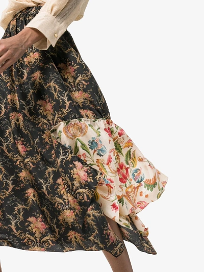 Shop By Walid Frida Floral Print Asymmetric Silk Skirt In Mixed Frida