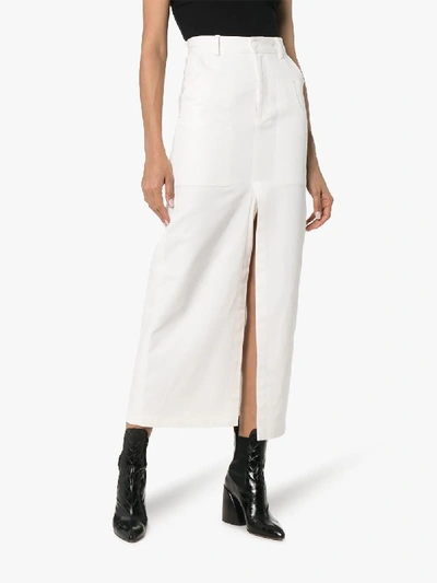 Shop Markoo Split-front Cotton Pencil Skirt In White