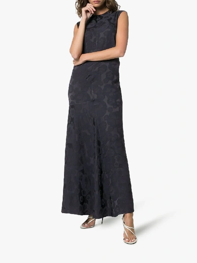 Shop Markoo The Long Floral-jacquard Maxi Dress In Blue