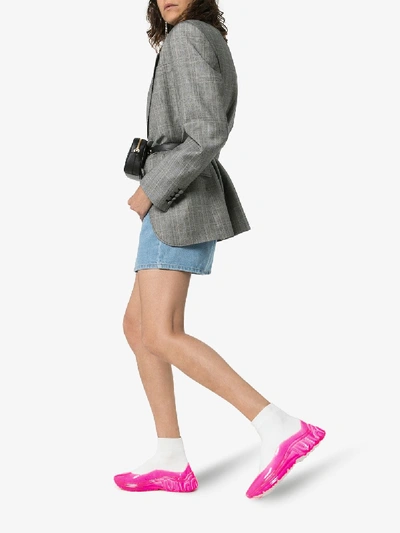 Shop Miu Miu White Coated Sock Sneakers In F0o8p Bianco Rosa Fluo