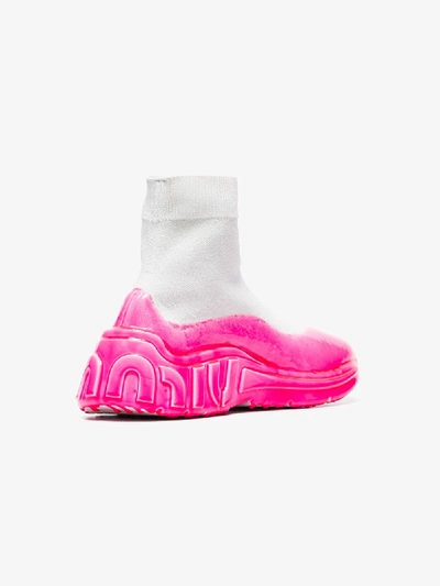 Shop Miu Miu White Coated Sock Sneakers In F0o8p Bianco Rosa Fluo