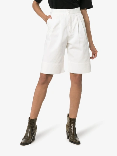 Shop Markoo High-waisted Wide-leg Cotton Shorts In White