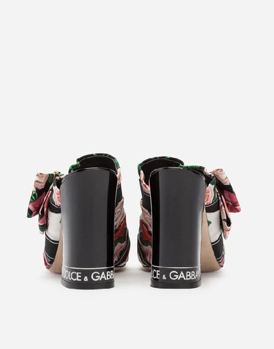 Shop Dolce & Gabbana Printed Charmeuse Mules With Bejeweled Buckle In Floral Print