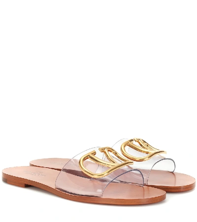 Shop Valentino Vlogo Pvc Slides In Brown