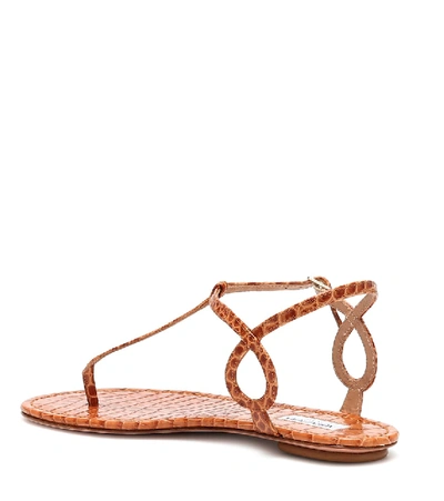 Shop Aquazzura Almost Bare Flat Leather Sandals In Brown