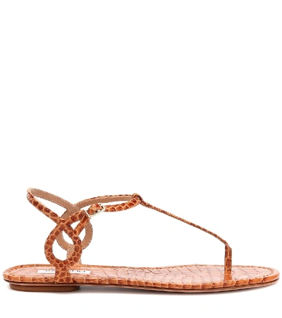 Shop Aquazzura Almost Bare Flat Leather Sandals In Brown