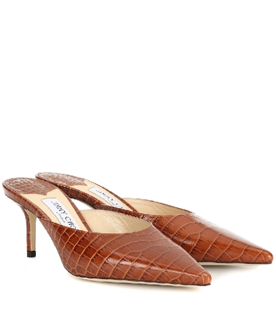 Shop Jimmy Choo Rav 65 Embossed Leather Mules In Brown