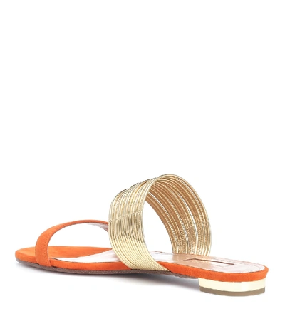 Shop Aquazzura Rendez Vous Flat Suede Sandals In Orange