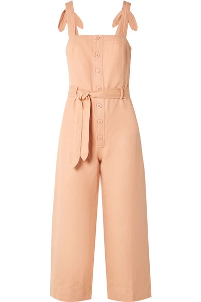 Shop Apiece Apart Deia Cotton And Linen-blend Twill Jumpsuit In Sand