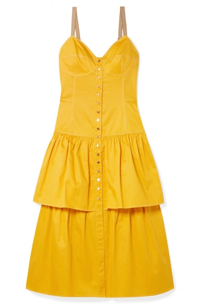 Shop See By Chloé Tiered Cotton-poplin Midi Dress In Mustard
