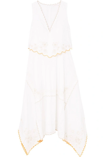 Shop See By Chloé Asymmetric Embroidered Cotton Dress In White