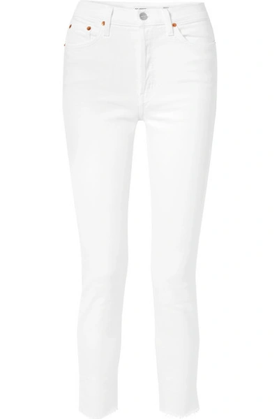 Shop Re/done Originals High-rise Ankle Crop Frayed Skinny Jeans In White