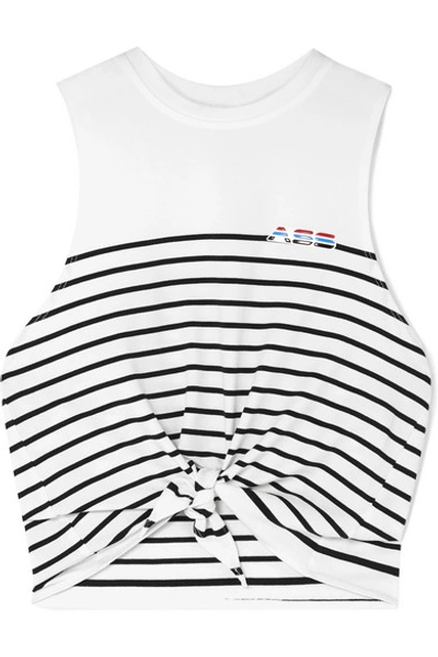 Shop Adam Selman Sport Tie-front Striped Stretch-jersey Tank In White