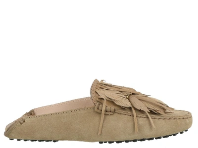 Shop Tod's Feather Tassel Slip On Shoes In Brown