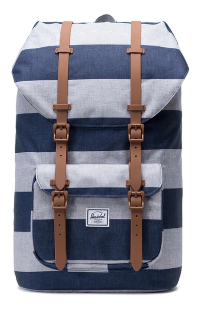 Shop Herschel Supply Co Little America Backpack - Blue In Border Stripe/ Saddle Brown