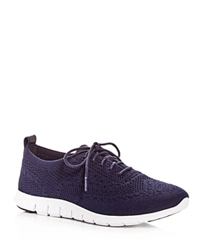 Shop Cole Haan Women's Zerogrand Stitchlite Knit Lace-up Oxford Sneakers In Marine Blue