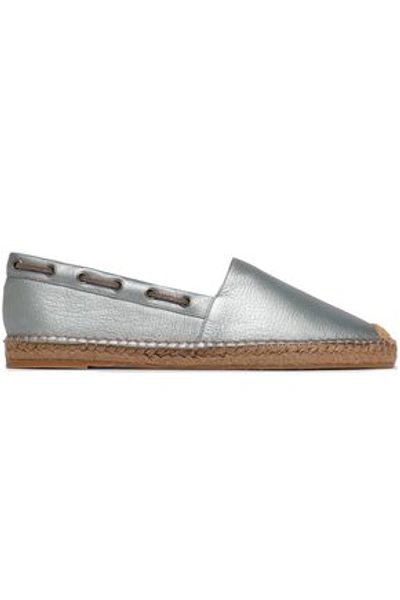 Shop Brunello Cucinelli Woman Bead-embellished Metallic Leather Espadrilles Metallic