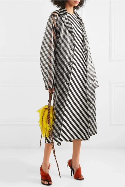 Shop Dries Van Noten Striped Organza Trench Coat In Black