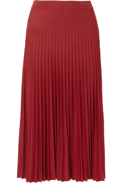 Shop Agnona Pleated Silk Midi Skirt In Red