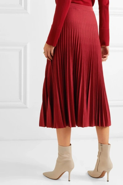 Shop Agnona Pleated Silk Midi Skirt In Red
