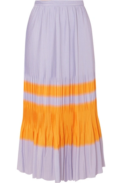 Shop Dries Van Noten Striped Pleated Crepe Midi Skirt In Lilac