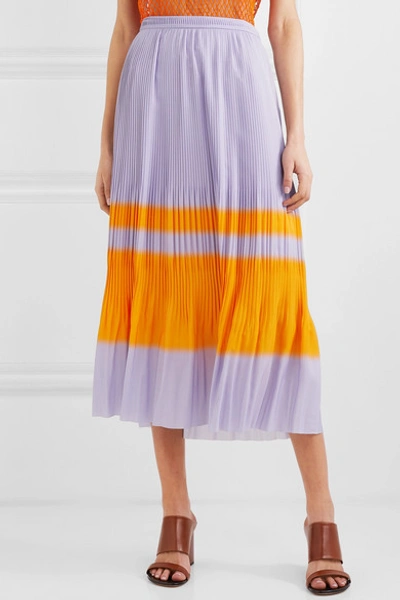 Shop Dries Van Noten Striped Pleated Crepe Midi Skirt In Lilac