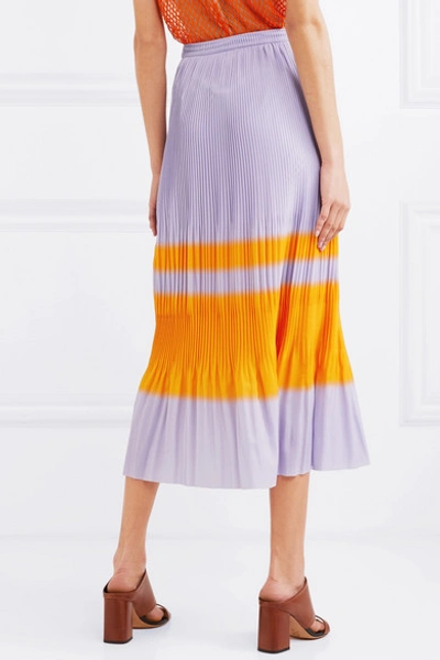 Shop Dries Van Noten Striped Pleated Crepe Midi Skirt In Lilac