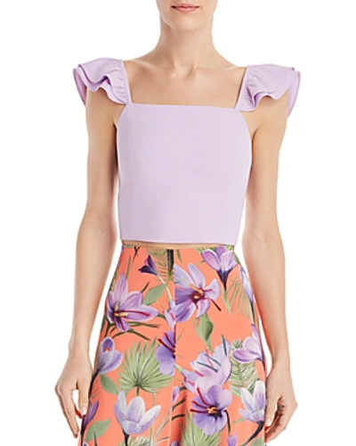Shop Alice And Olivia Alice + Olivia Celestia Flutter-sleeve Cropped Top In Orchid