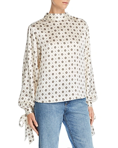 Shop Anine Bing Esther Medallion-print Silk Top In Champagne