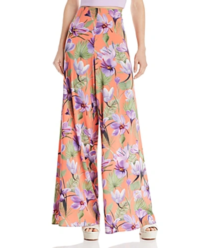 Shop Alice And Olivia Alice + Olivia Athena Floral Wide-leg Pants In Floral Palm Coral