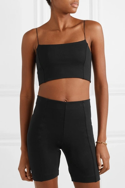 Shop Ninety Percent Net Sustain Cropped Stretch-jersey Top In Black