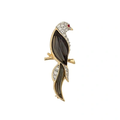 Shop Susan Caplan Vintage 1990s Vintage Dorlan Crystal Bird Brooch In Gold