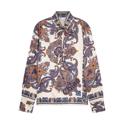 Shop Chloé Printed Satin-twill Blouse In Beige